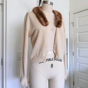 Cream Cardigan w/ Fur Collar
